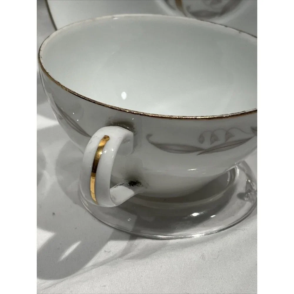 Kaysons Fine‎ China Golden Fantasy Set of 2 Teacup And Saucers White Gold Trim